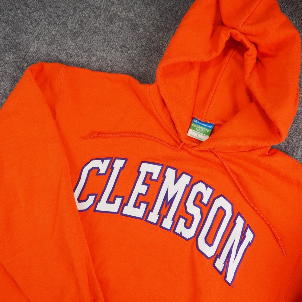 Clemson Hoodie Mens Large Champion Eco Fleece Orange Solid NCAA Tigers Gameday